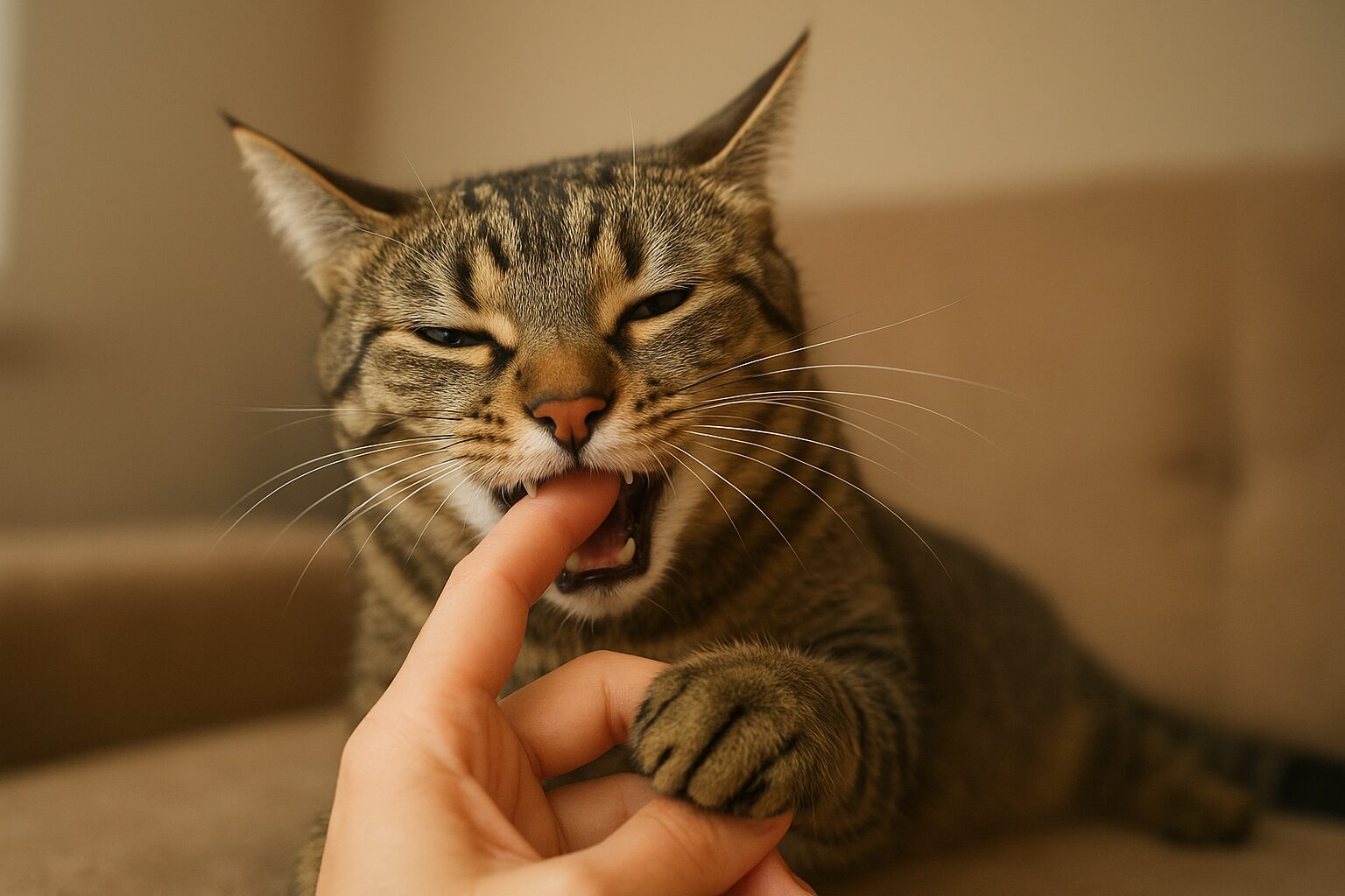 猫　甘えてたのに急に噛む