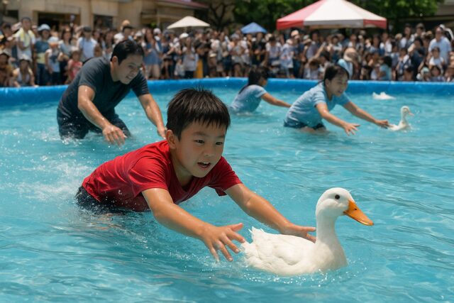 糸満市　アヒル取り競争　かわいそう
