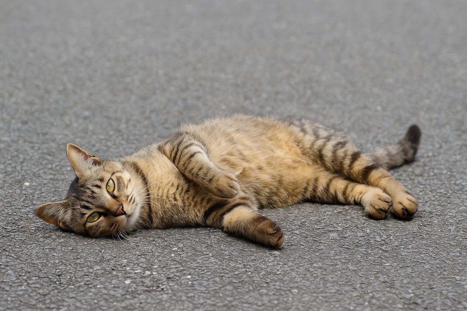 野良猫 目の前で寝転がる
