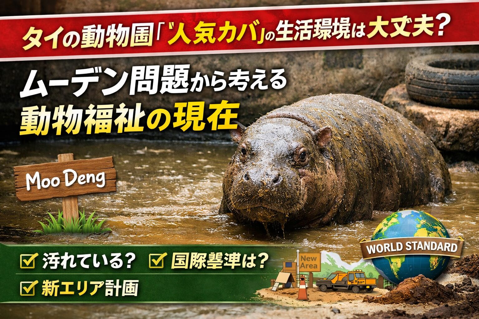 タイの動物園「Moo Deng（ムーデン）」の生活環境