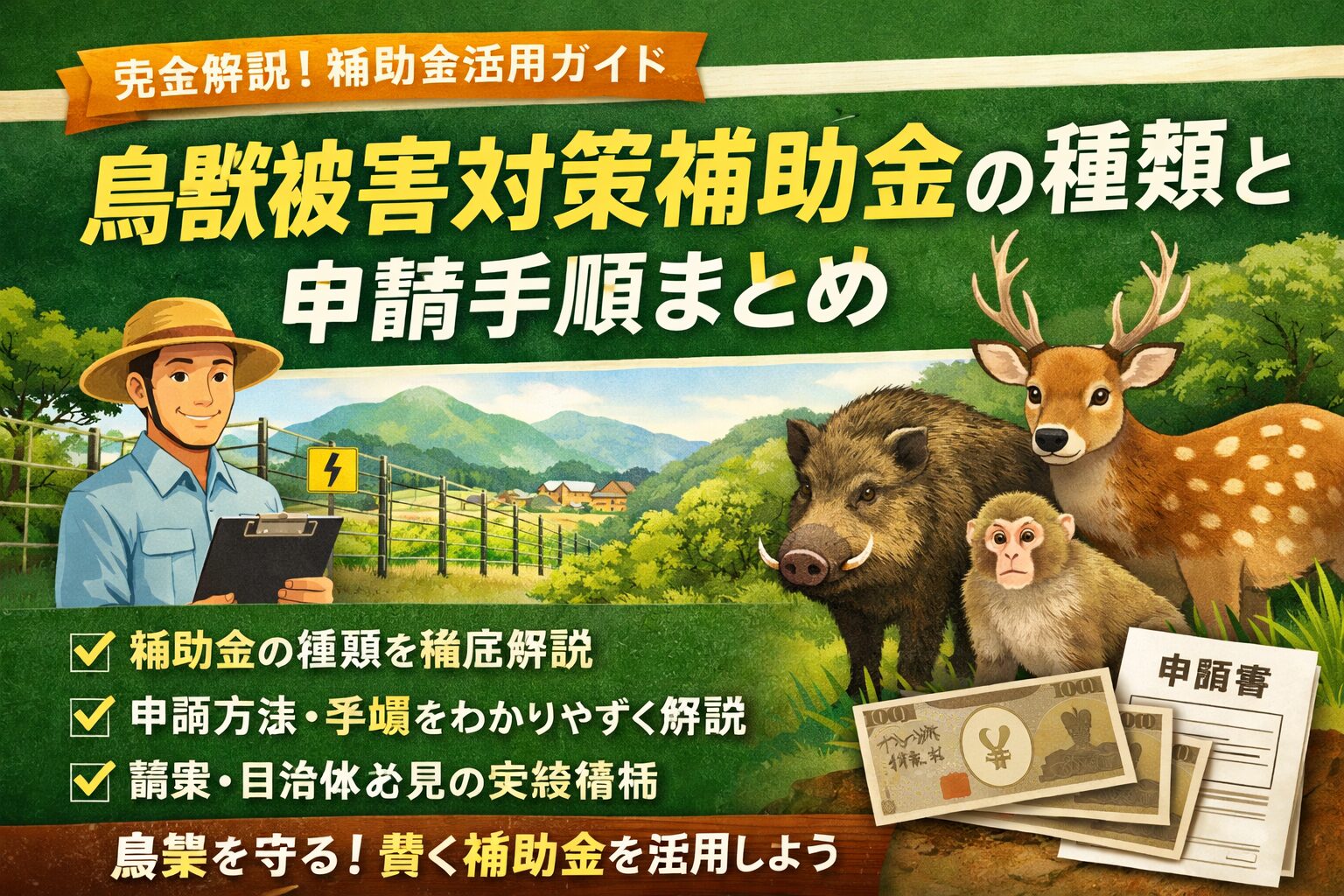 【2026年版】鳥獣被害対策補助金の種類と申請手順