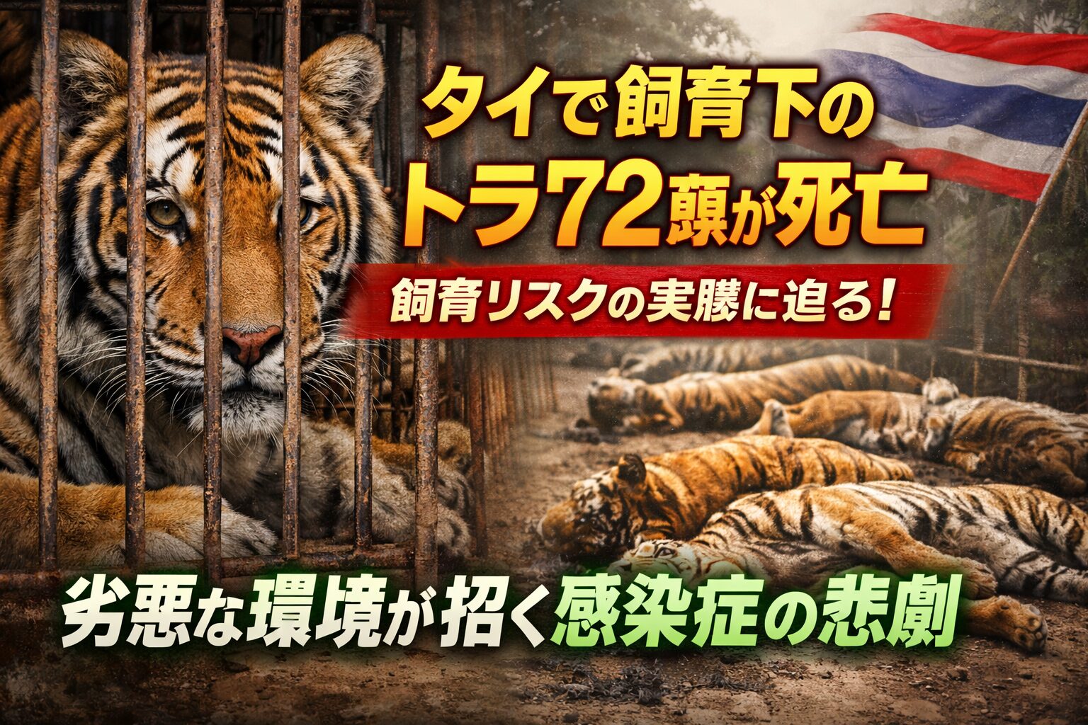 タイで飼育下のトラ72頭が死亡