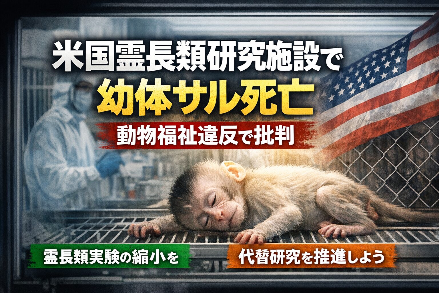 米国霊長類研究施設で幼体サル死亡