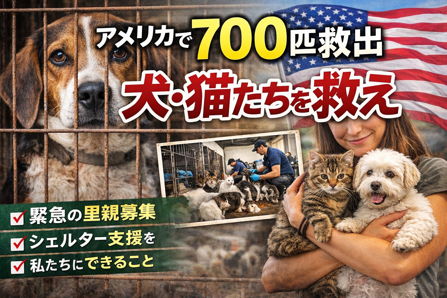 カリフォルニア州で700匹超の犬・猫を救出