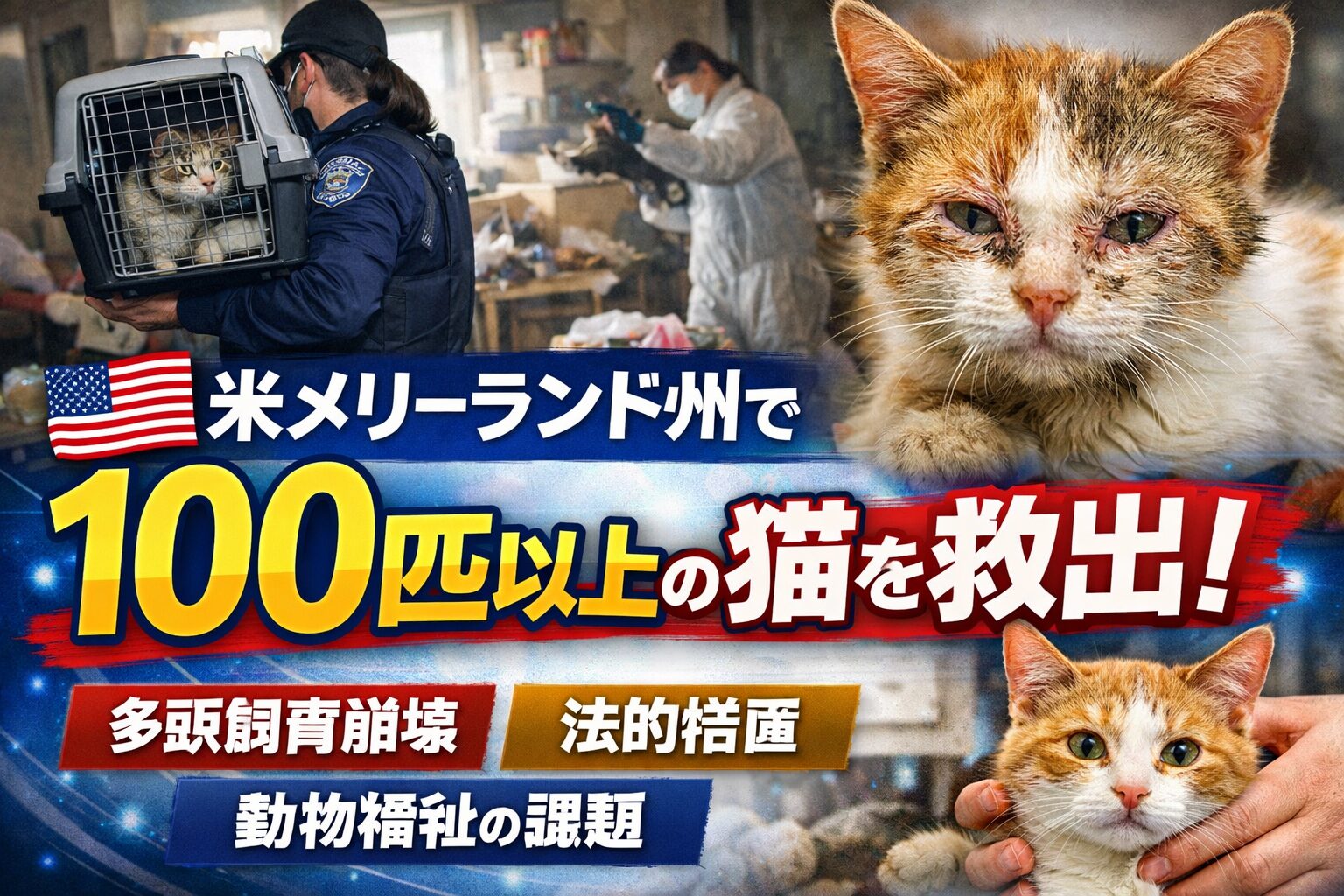 米メリーランド州で100匹以上の猫を救出