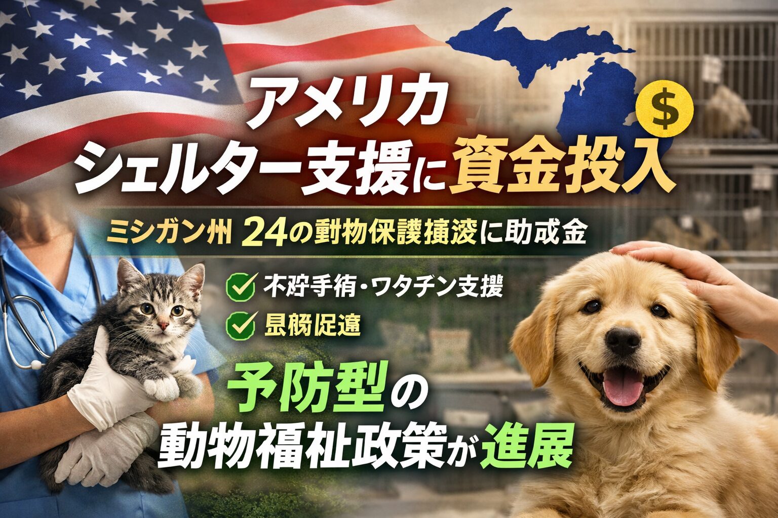 ミシガン州が動物保護施設に助成金