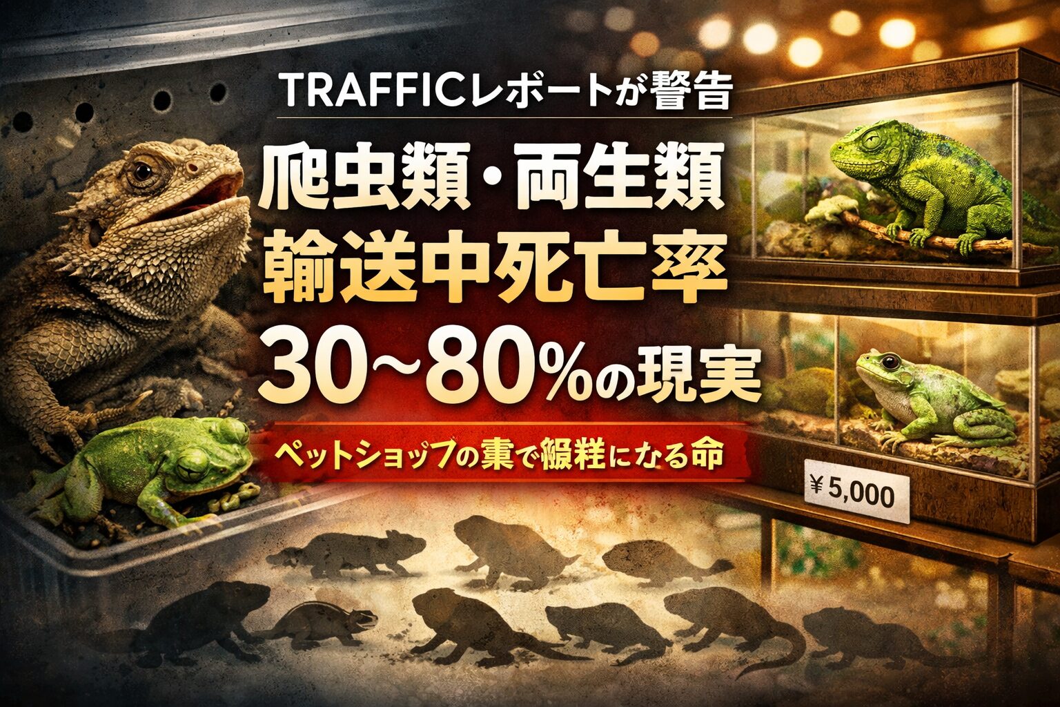 爬虫類・両生類の輸送中死亡率30〜80%