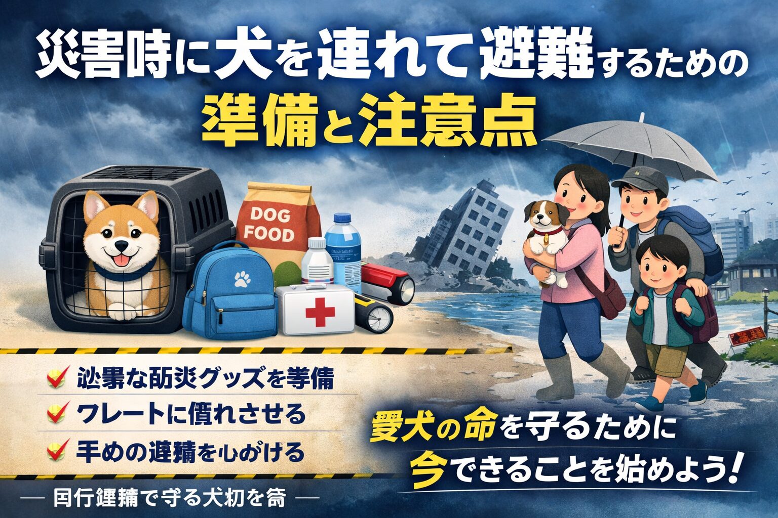 災害時に犬を連れて避難するための準備と注意点