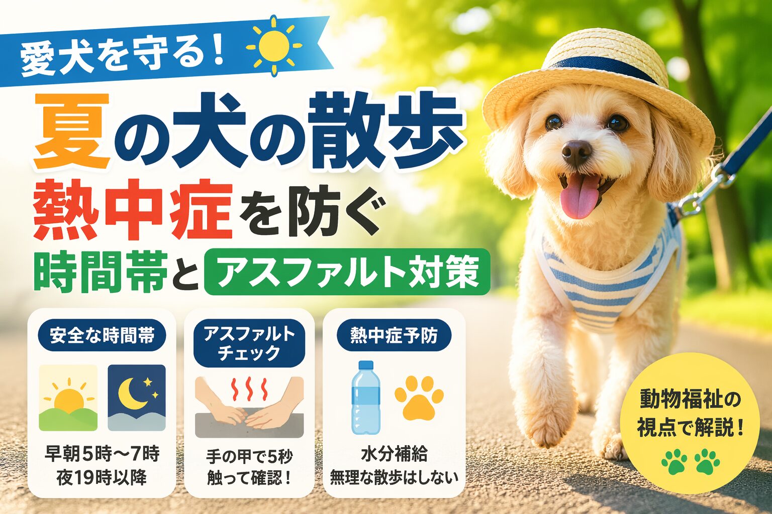 夏の犬の散歩で熱中症を防ぐ時間帯とアスファルト対策