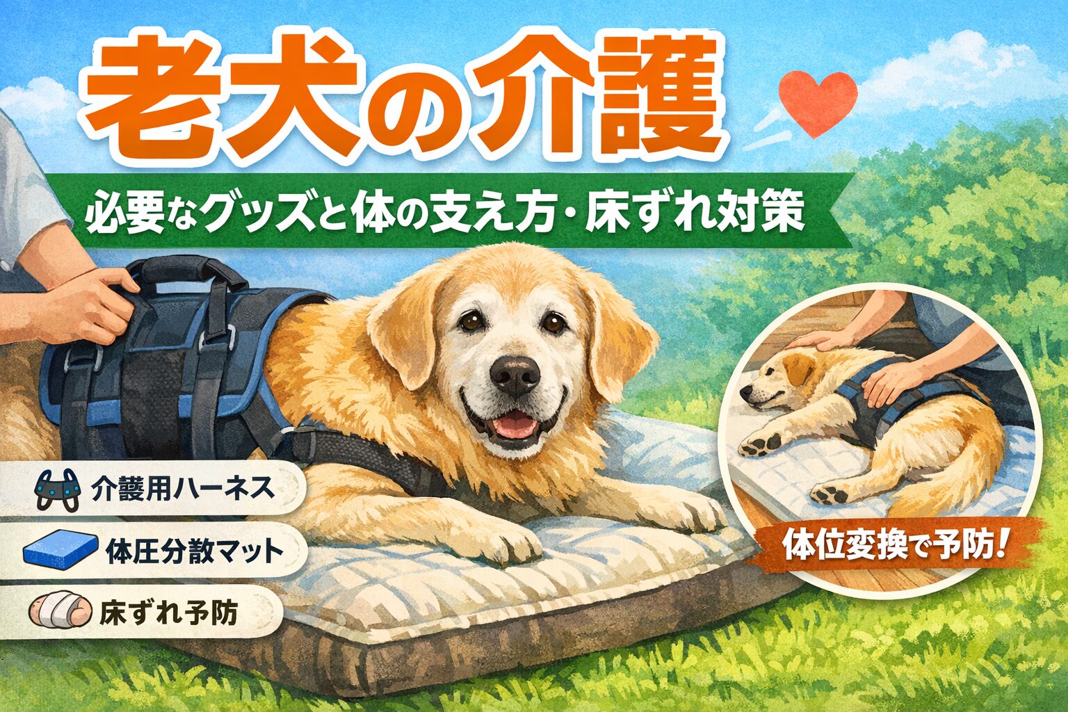 老犬の介護で必要なグッズと体の支え方・床ずれ対策
