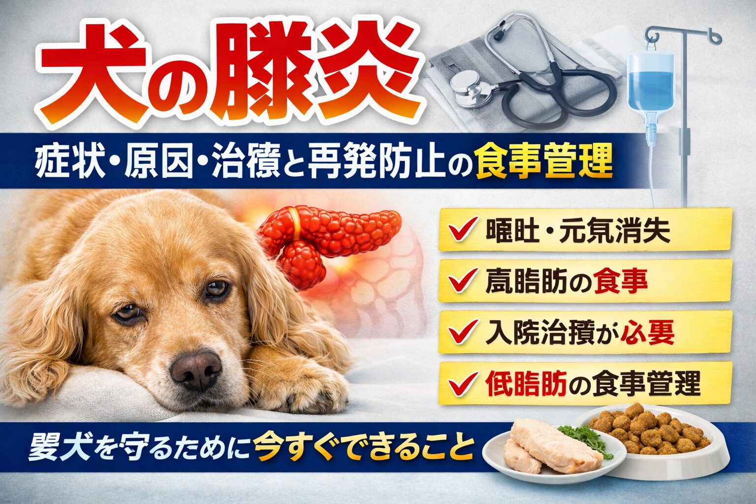 犬の膵炎の症状・原因・治療と再発防止の食事管理