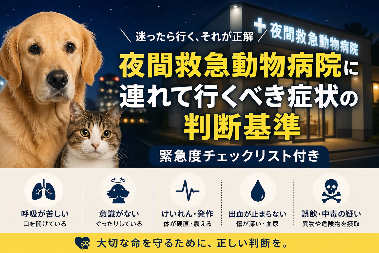 夜間救急動物病院に連れて行くべき症状