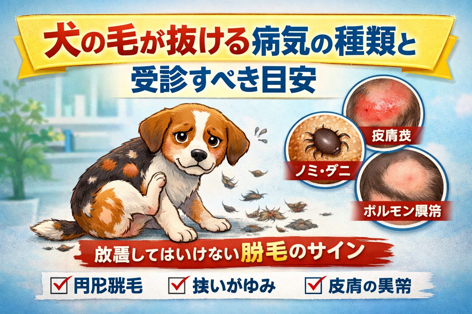 犬の毛が抜ける病気の種類と受診すべき目安