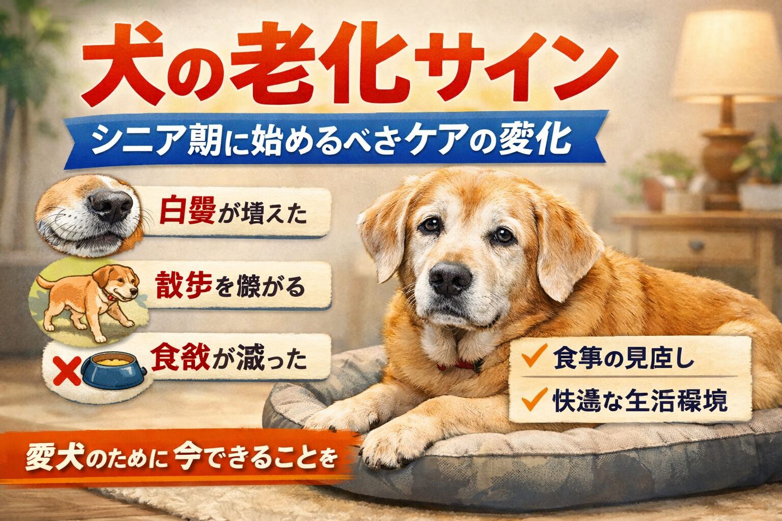 犬の老化サインとシニア期に始めるべきケアの変化