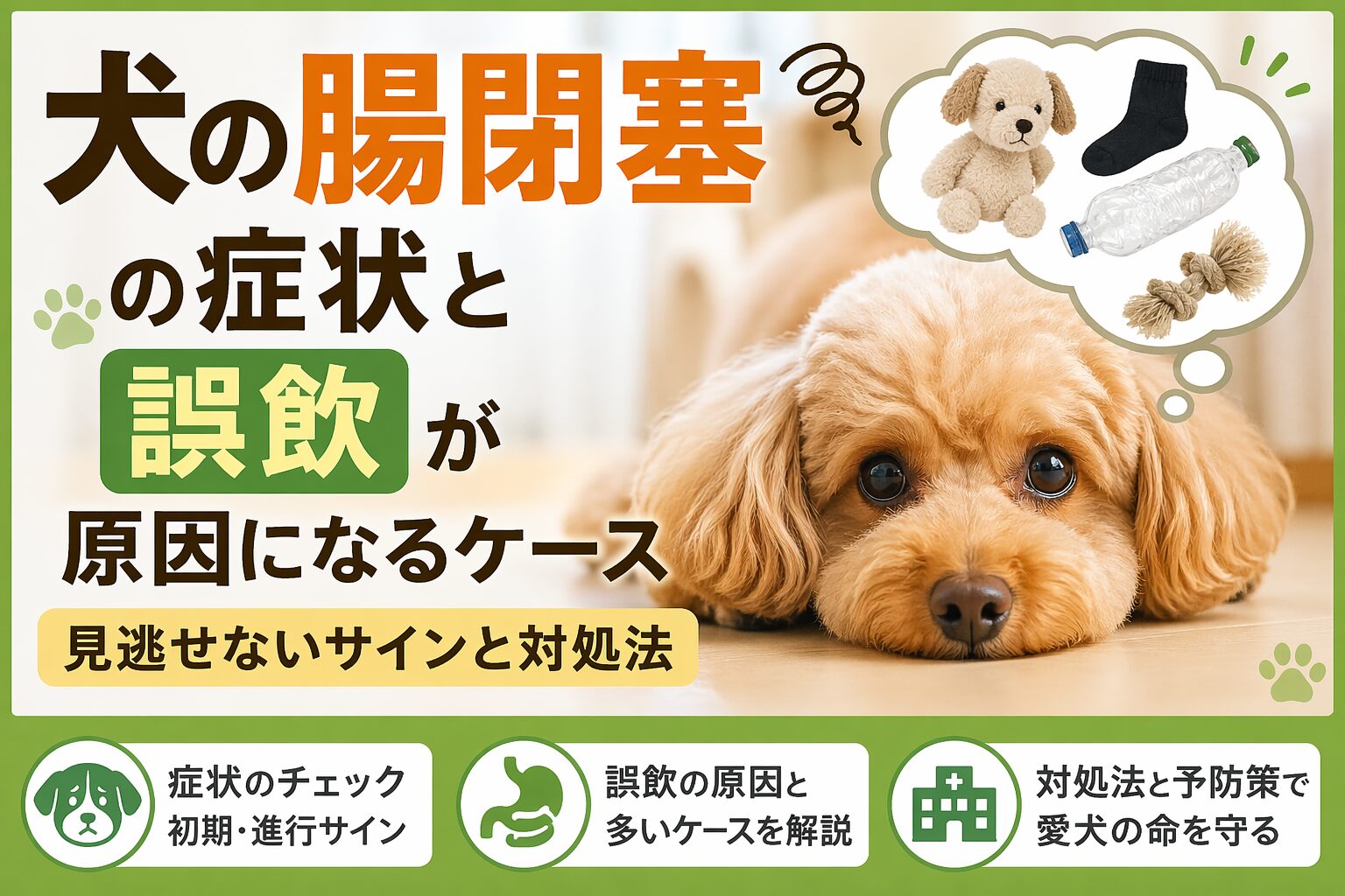 犬の腸閉塞の症状と誤飲が原因になるケース