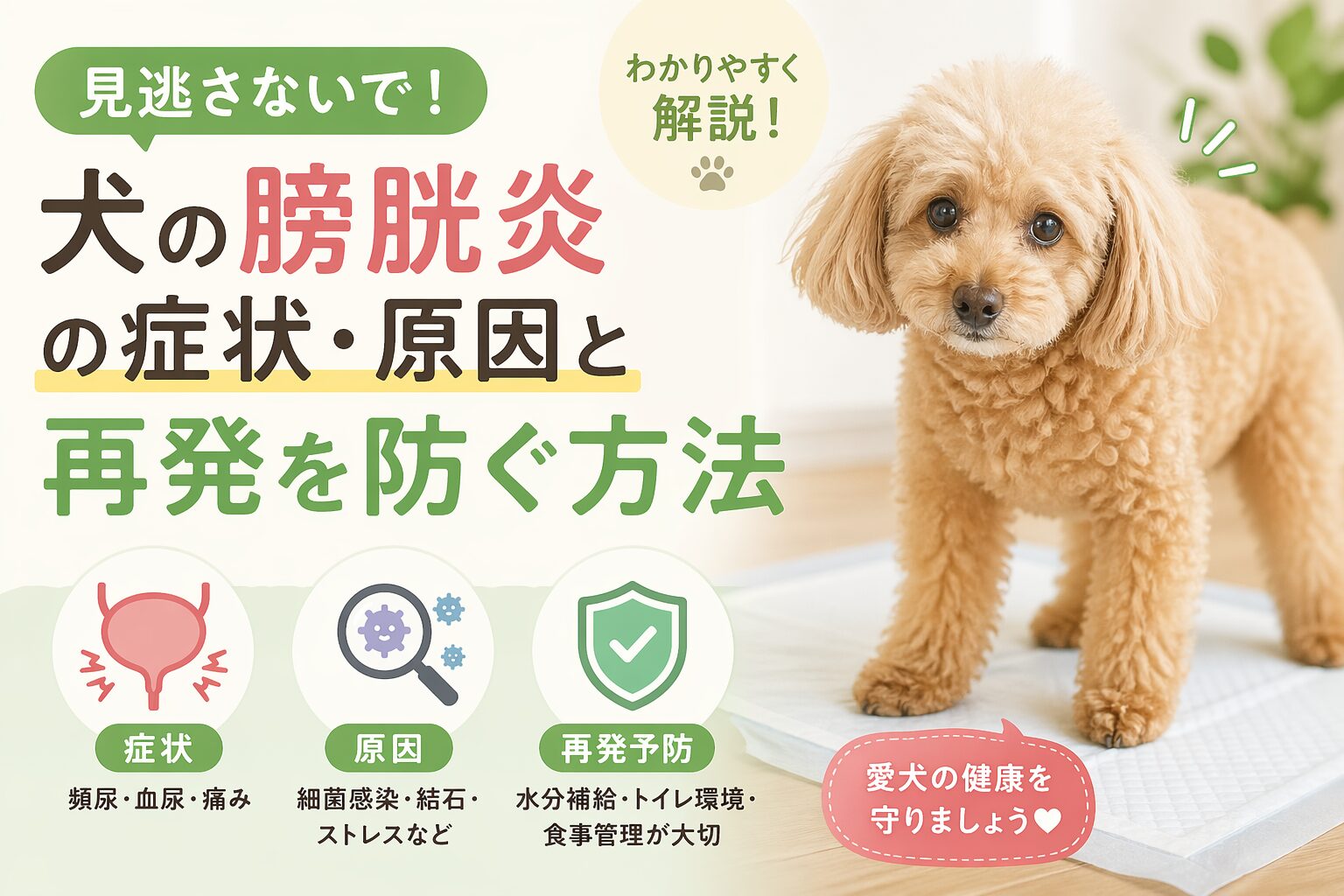 犬の膀胱炎の症状・原因と再発を防ぐ方法
