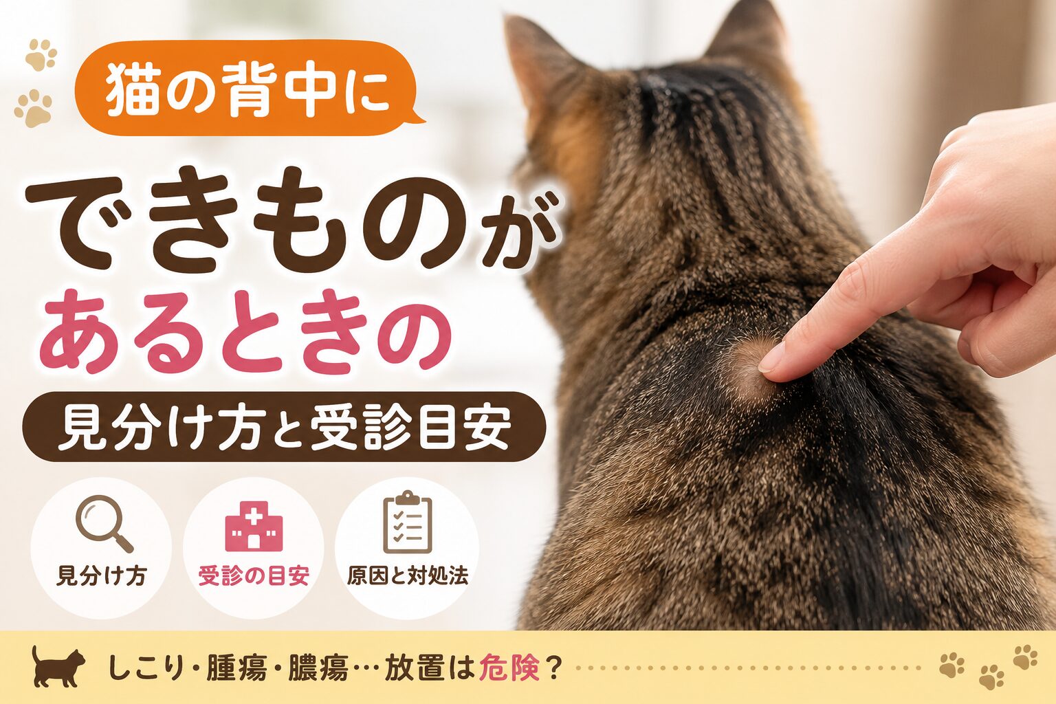 猫の背中にできものがあるときの見分け方と受診目安