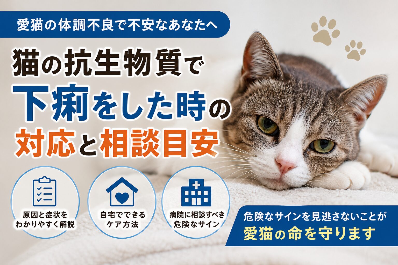猫の抗生物質で下痢をした時の対応と相談目安