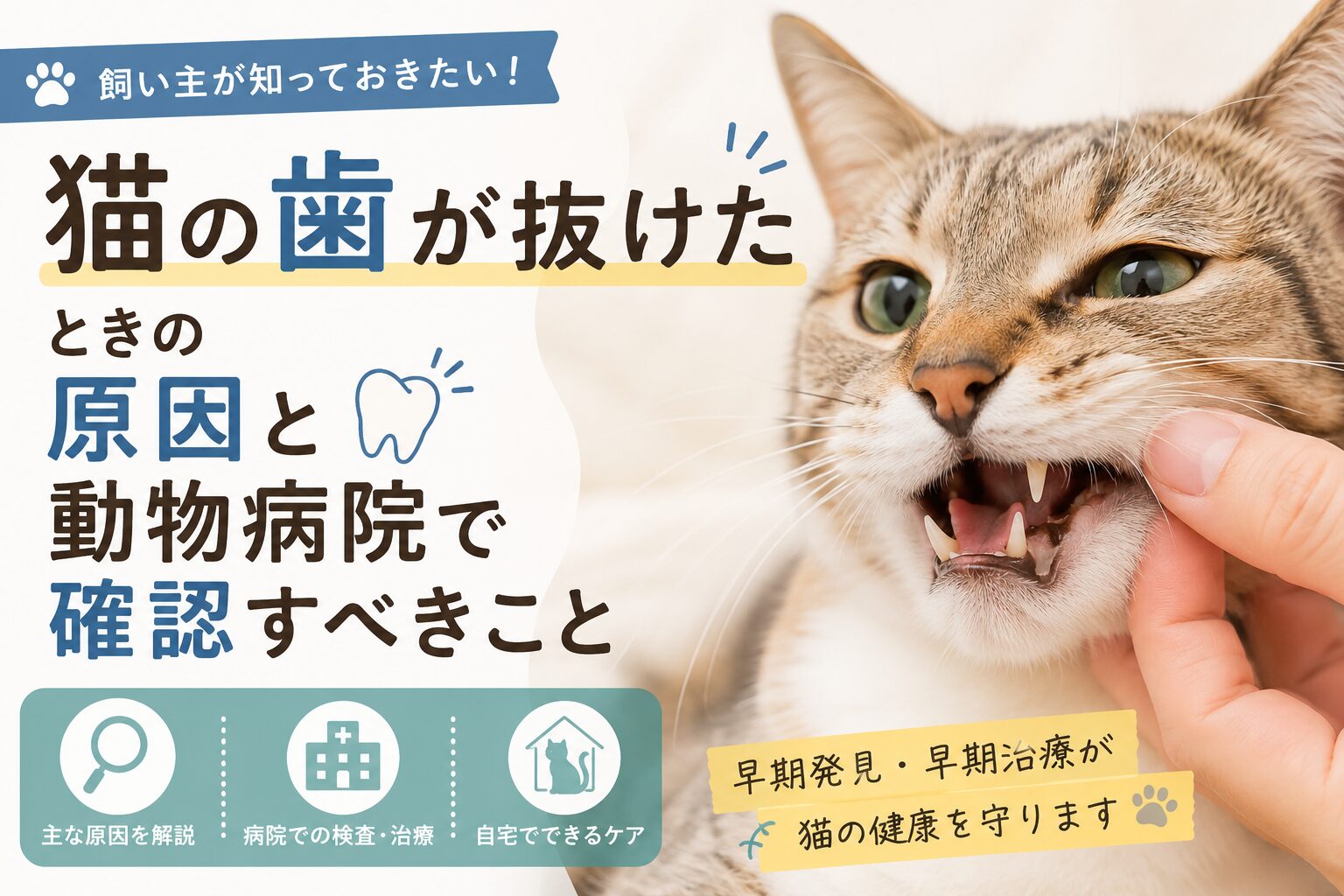 猫の歯が抜けた!原因と動物病院で確認すべきこと