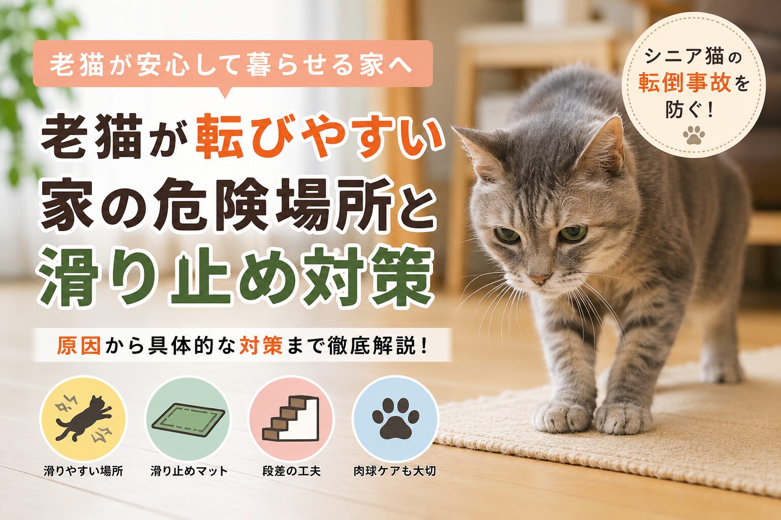 老猫が転びやすい家の危険場所と滑り止め対策