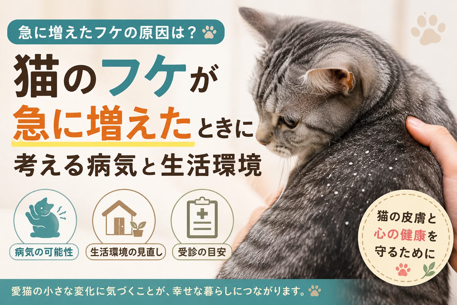猫のフケが急に増えたときに考える病気と生活環境