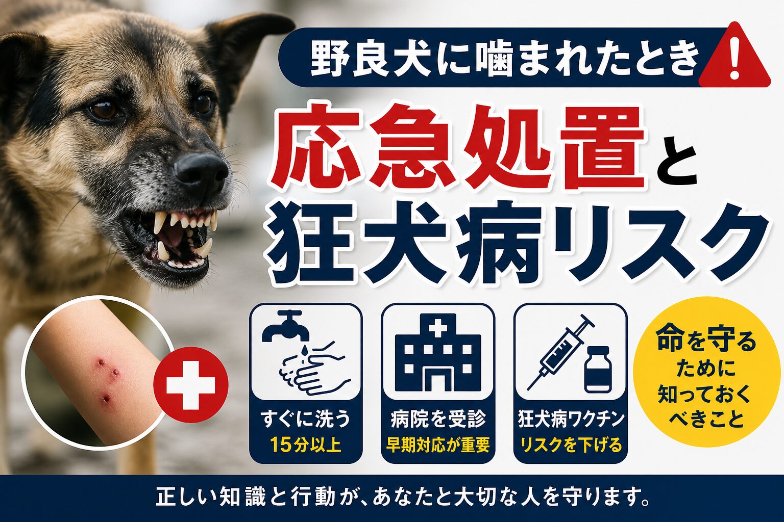 野良犬に噛まれたときの応急処置と狂犬病リスク