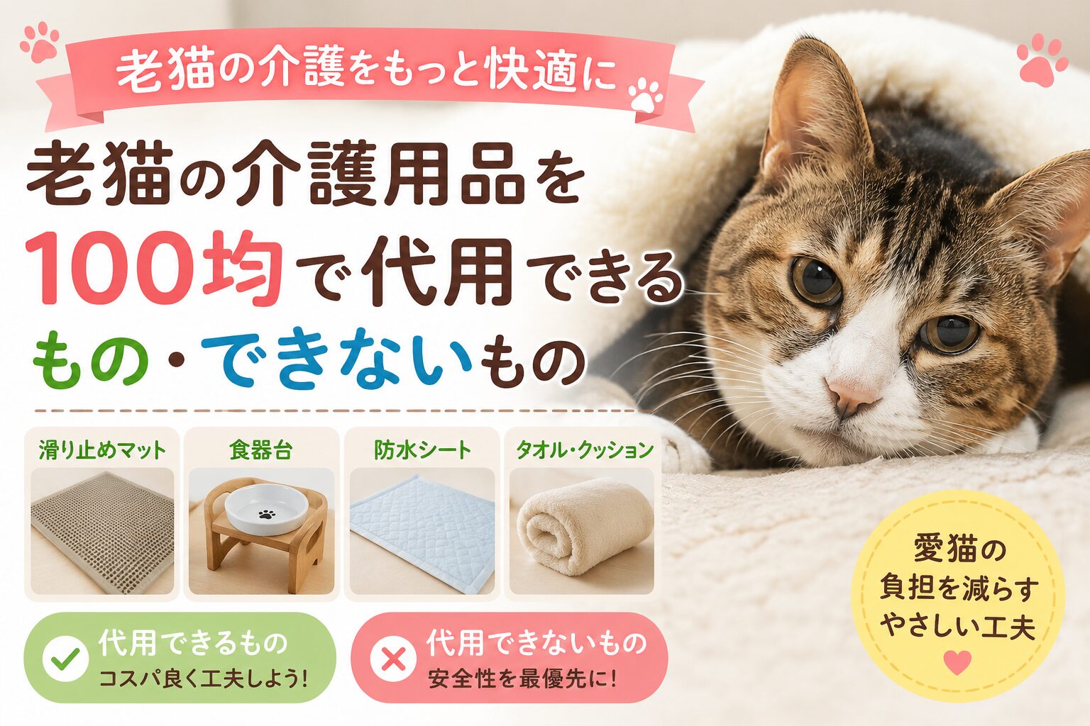 老猫の介護用品を100均で代用できるもの・できないもの