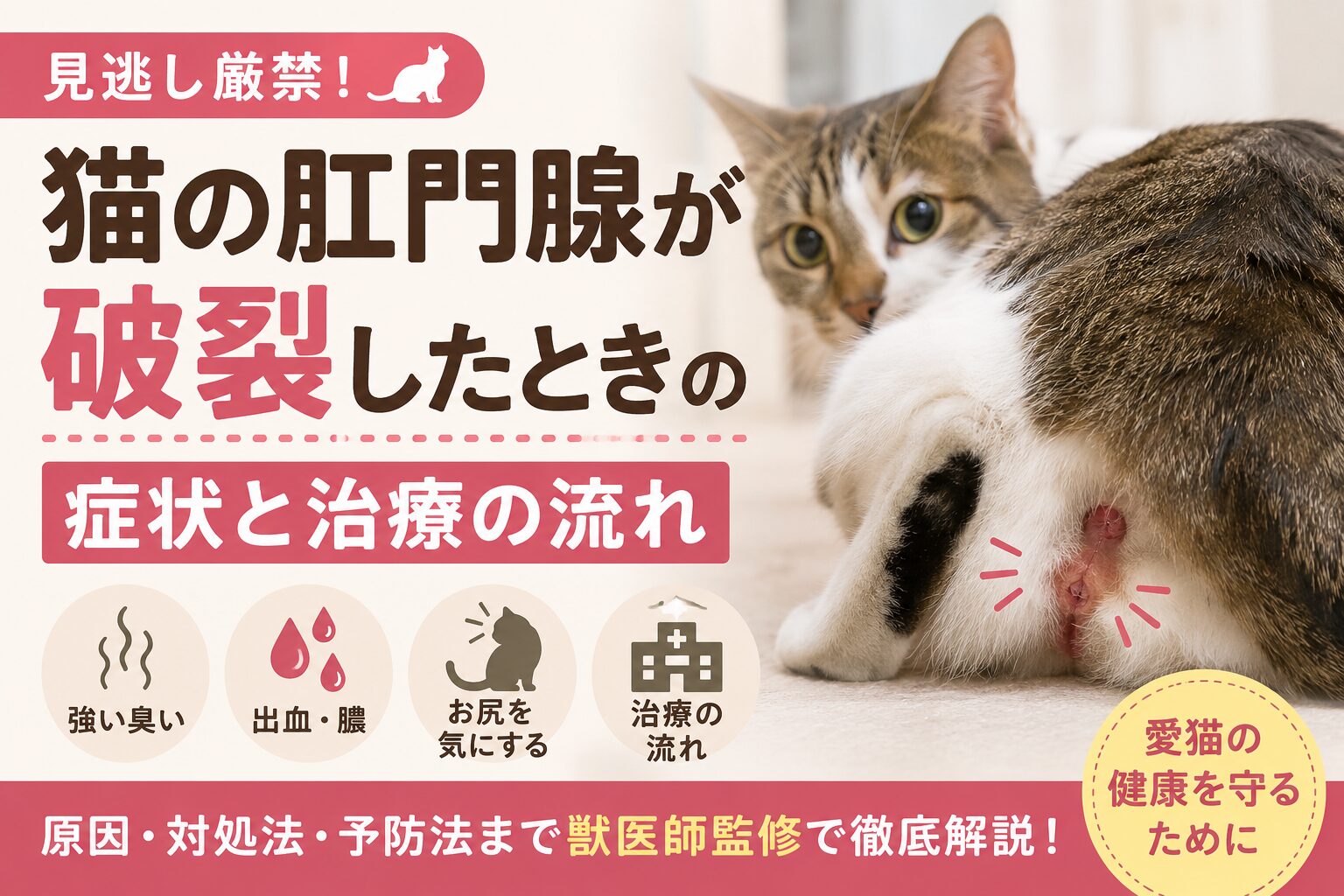 猫の肛門腺が破裂したときの症状と治療の流れ