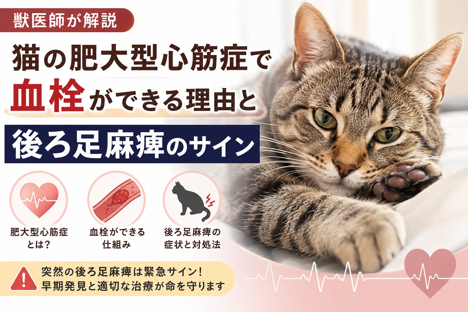 猫の肥大型心筋症で血栓ができる理由と後ろ足麻痺のサイン