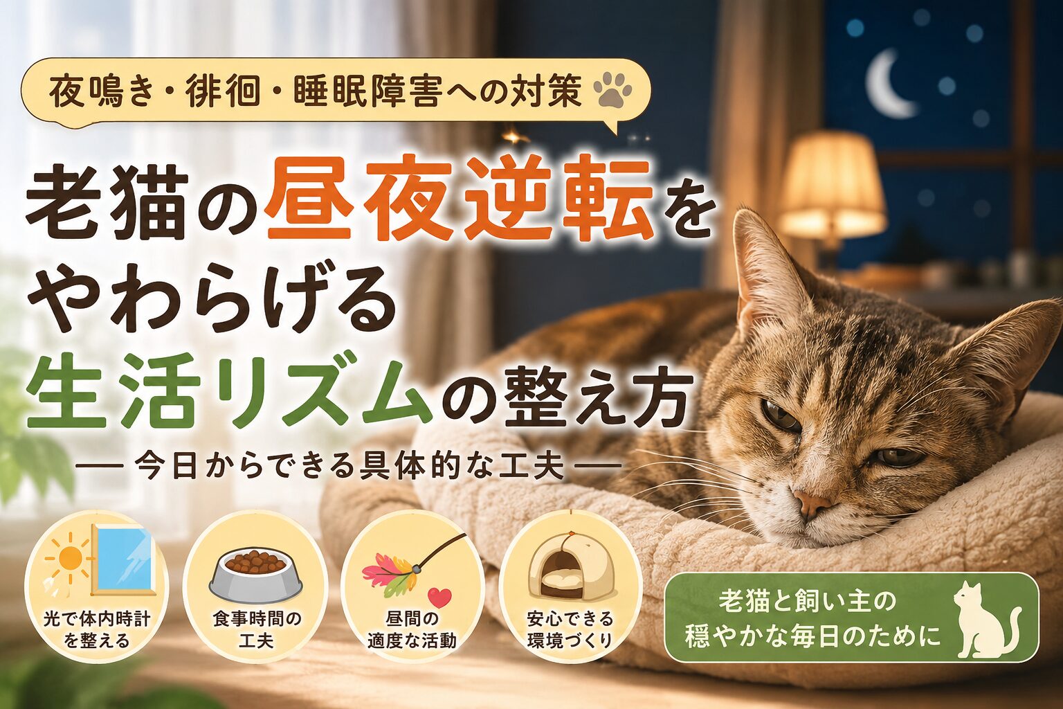 老猫の昼夜逆転をやわらげる生活リズムの整え方