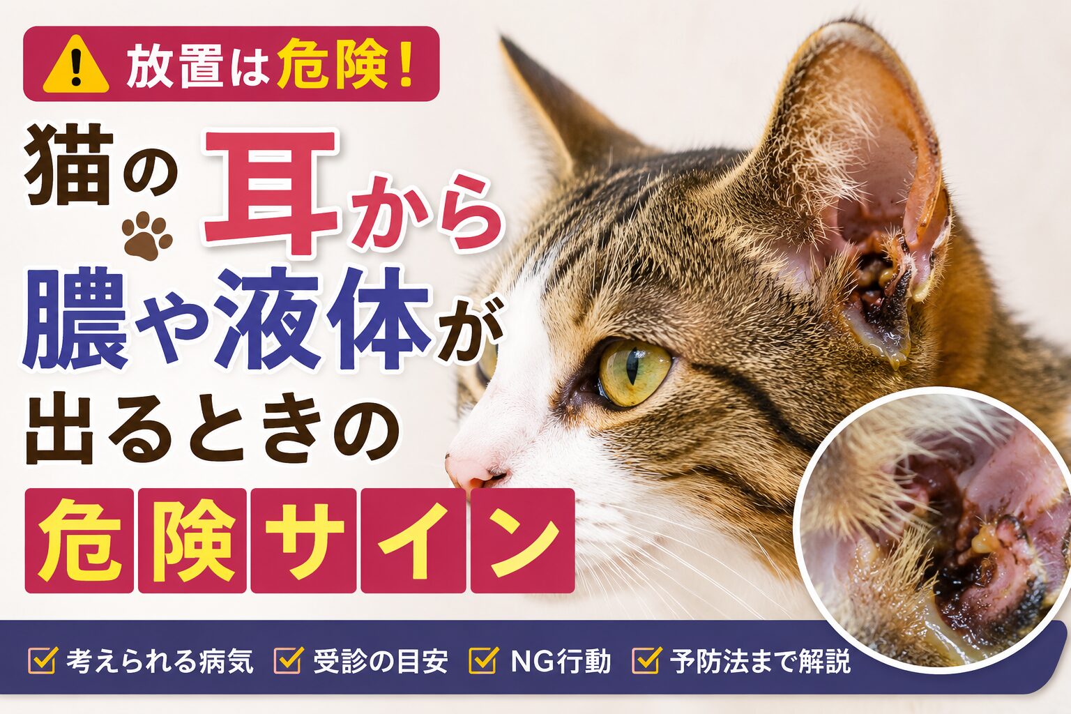 猫の耳から膿や液体が出るときの危険サイン