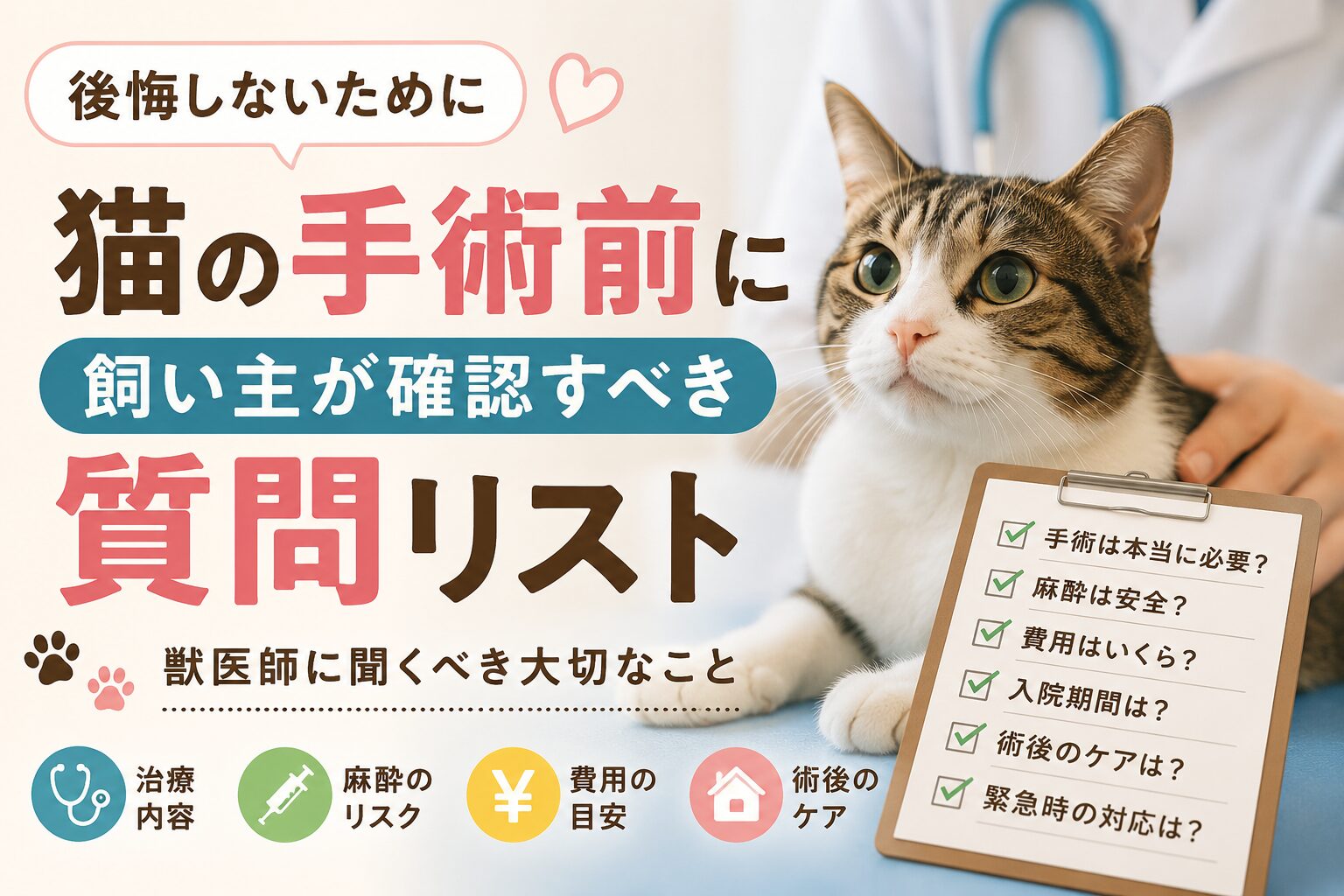 猫の手術前に飼い主が確認すべき質問リスト