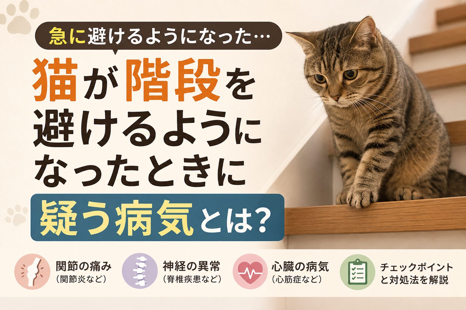 猫が階段を避けるようになったときに疑う病気
