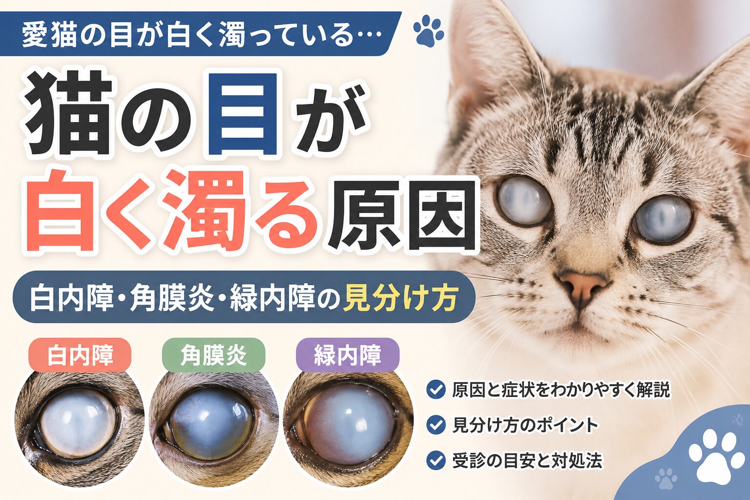 猫の目が白く濁る原因