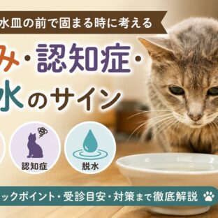老猫が水皿の前で固まる理由｜痛み・認知症・脱水から読み解く猫のサイン