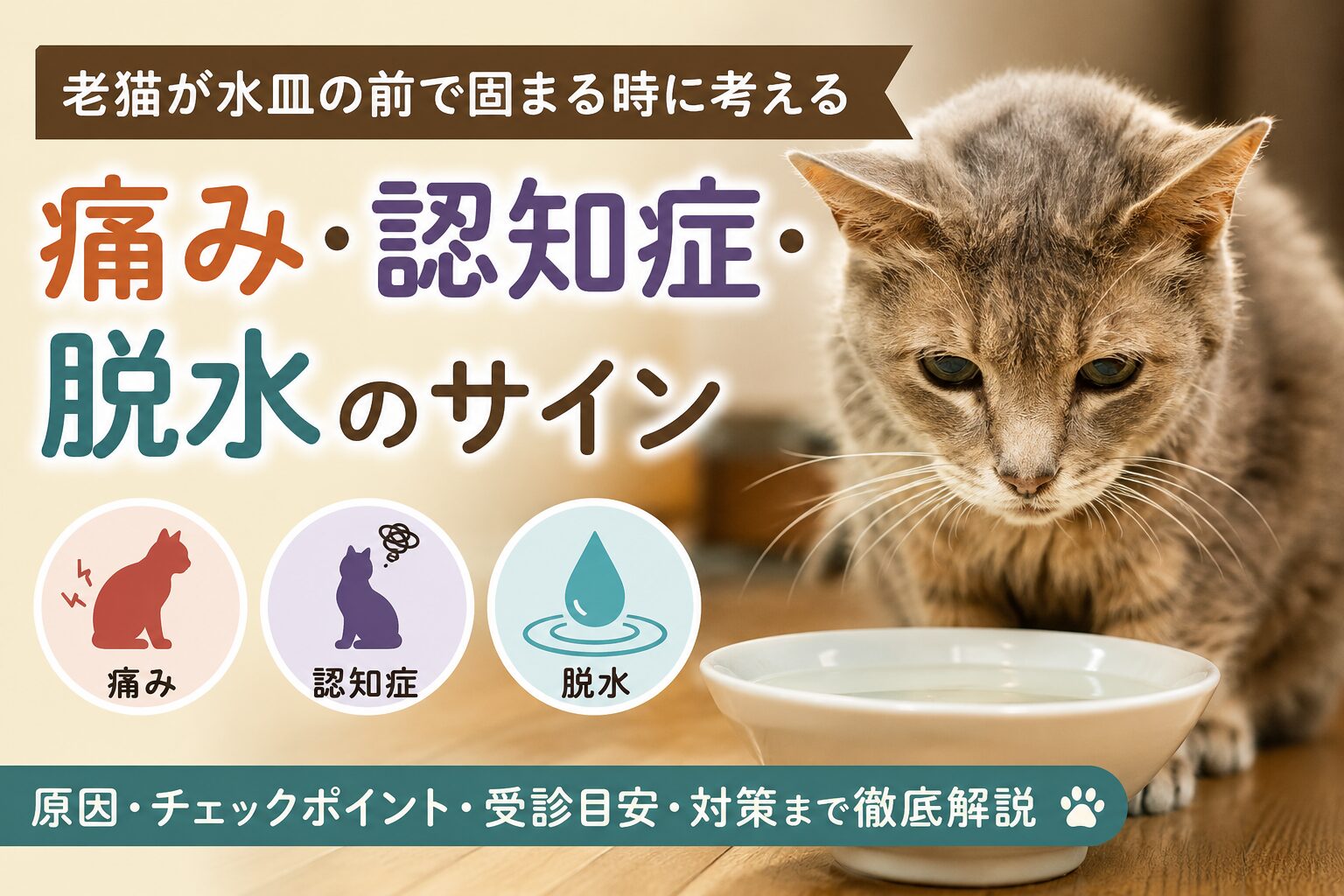 老猫が水皿の前で固まる理由