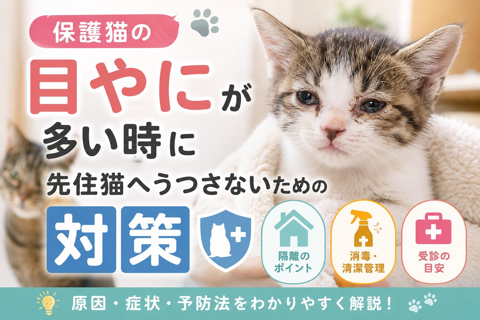 保護猫の目やにが多い時に先住猫へうつさないための対策
