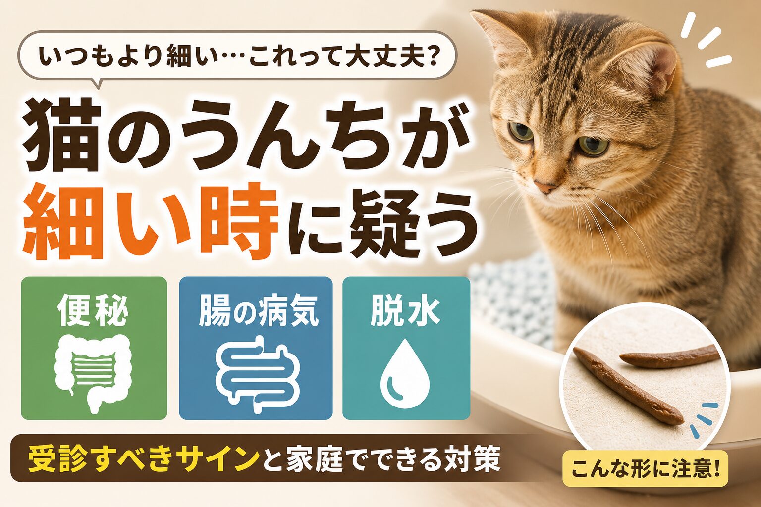 猫のうんちが細い時に疑うべき原因