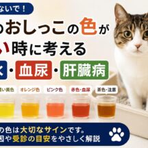 猫の尿の色が濃い時に疑うべき原因は脱水・血尿・肝臓病のサイン