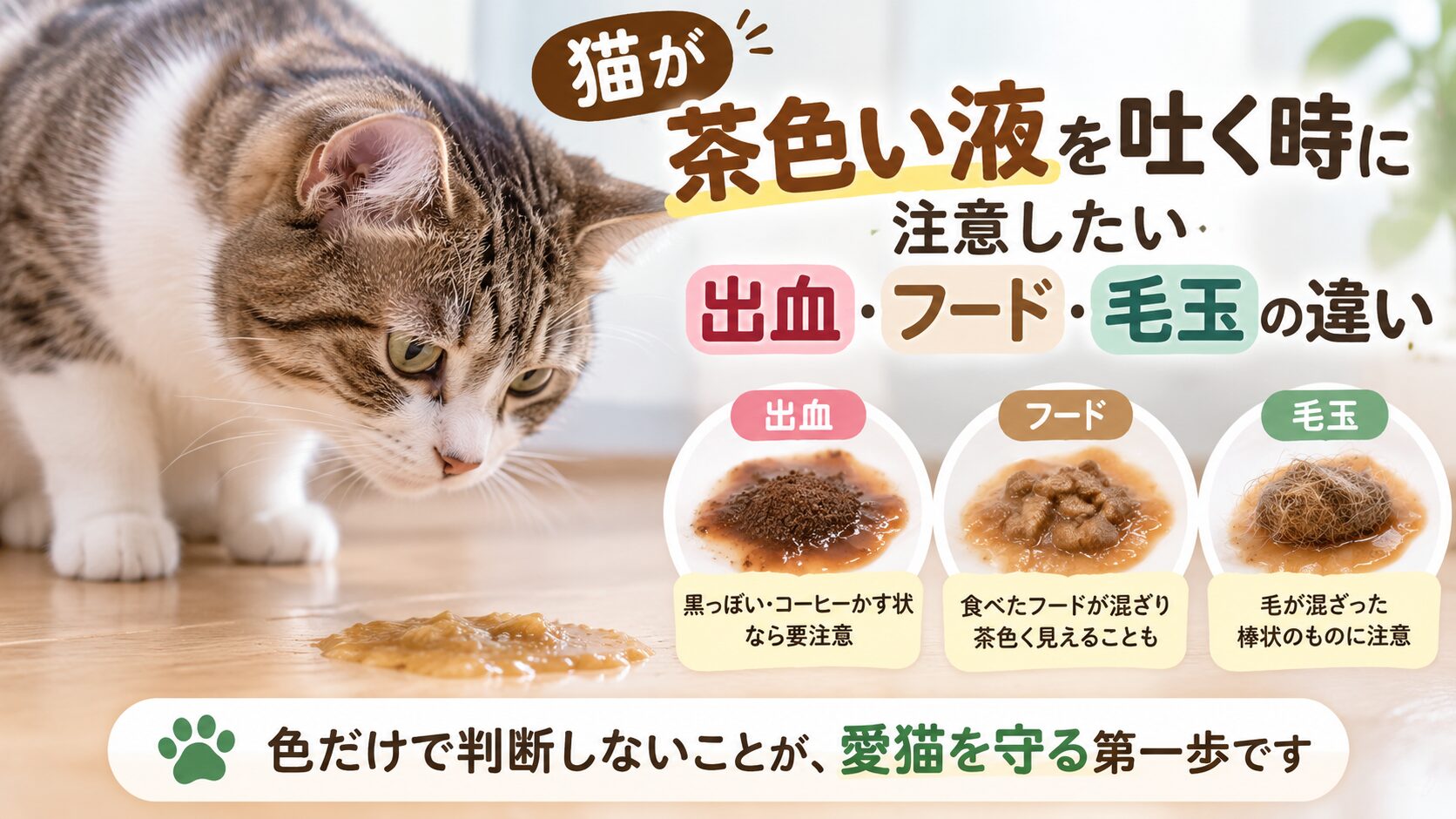 猫が茶色い液を吐く時に注意したい出血・フード・毛玉の違いとは